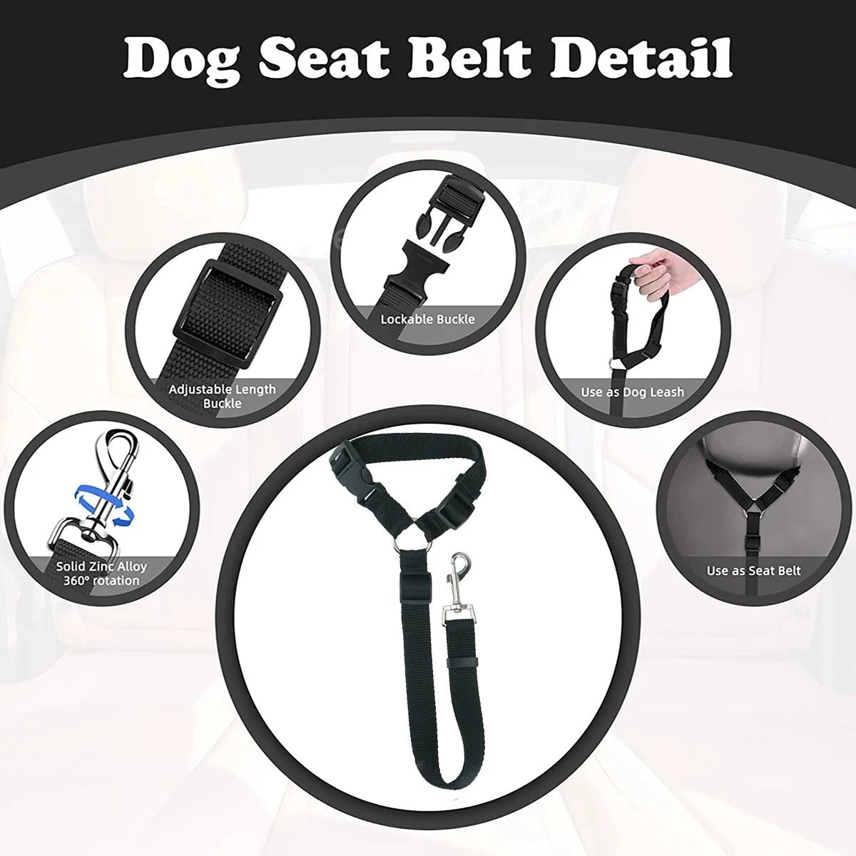 the DOGGY SEAT BELT - 1PC Pet Dog and Cat Seat Belt, Car Headrest Restraint, Adjustable Safety Rope, Car Seat Belt