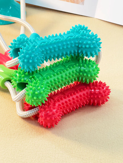 A TPR dog gnaws on a toy sucker bottom bone and grinds its teeth with a bite-resistant training stick