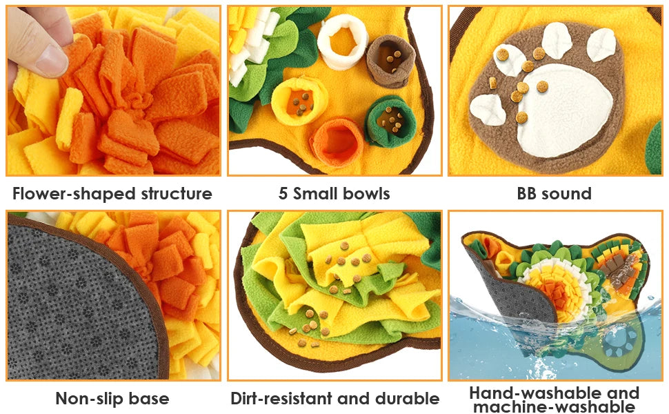Pet Snuffle Mat Anti Slip Dogs Sniff Pad Soft Polyester Interactive Dog Treat Dispenser Mat for Pet Smell Training & Slow Feeder