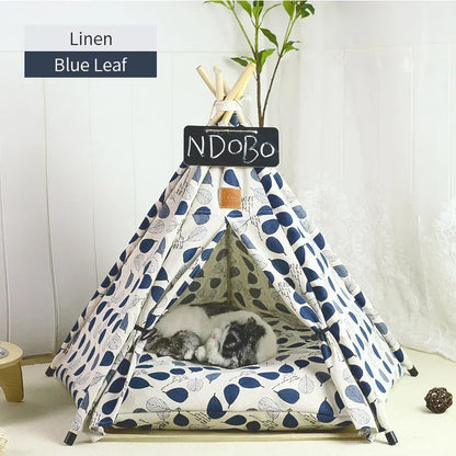 the TINY TEE-PEE - Pet Tent Dog/Cat Nest, Washable Doghouse Cat Tent, Semi Enclosed Insulated Cat/Doghouse, Foldable Dog/Cat Villa with Cushion and Blackboard