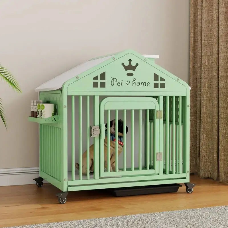 the DOG VILLA - Multi-Functional Solid Wood Steel Frame Pet Dog Villa, Small/Medium-Sized Dog Cage, Indoor Outdoor Dog Cage, Dog Bed with Toilet