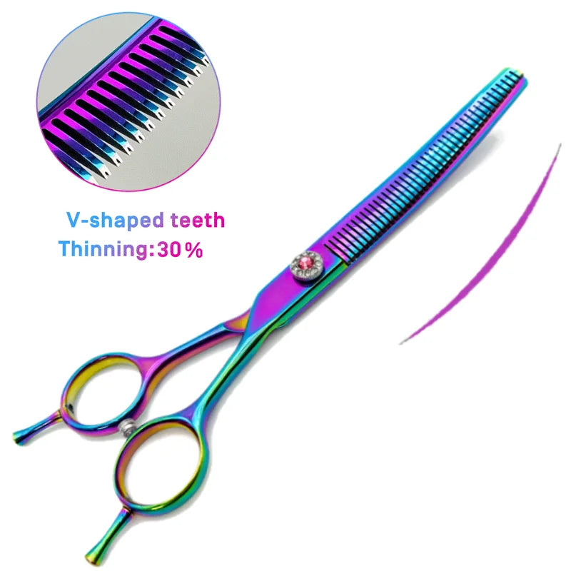 Colorful dog curved thinning shears 7.0 inch professional dog grooming scissors pet curved thinning shears