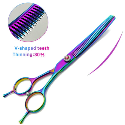Colorful dog curved thinning shears 7.0 inch professional dog grooming scissors pet curved thinning shears