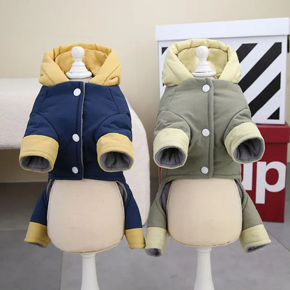 Waterproof Dog Jumpsuit with Hat Warm Fleece Linner Winter Dog Onesie 4-Legs Puppy Pet Jacket Padded Dog Clothes for Small Dogs