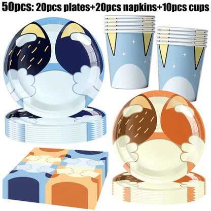 New Cartoon Dog Birthday Party Decoration Setup Boys Children Blue Dogs Party Favor Tableware Plate Napkin Cup Supplies Full Set