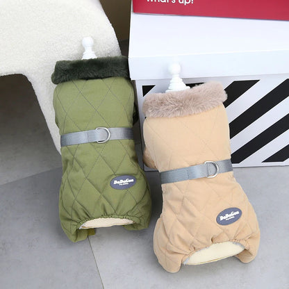 the FUR-TRIM EXPLORER JUMPSUIT - Fur Collar Dog Overalls with D Ring, Winter Dog Clothes for Small Dogs/Puppy, Jumpsuit Chihuahua Jacket, Poodle Costumes, Pet Coats