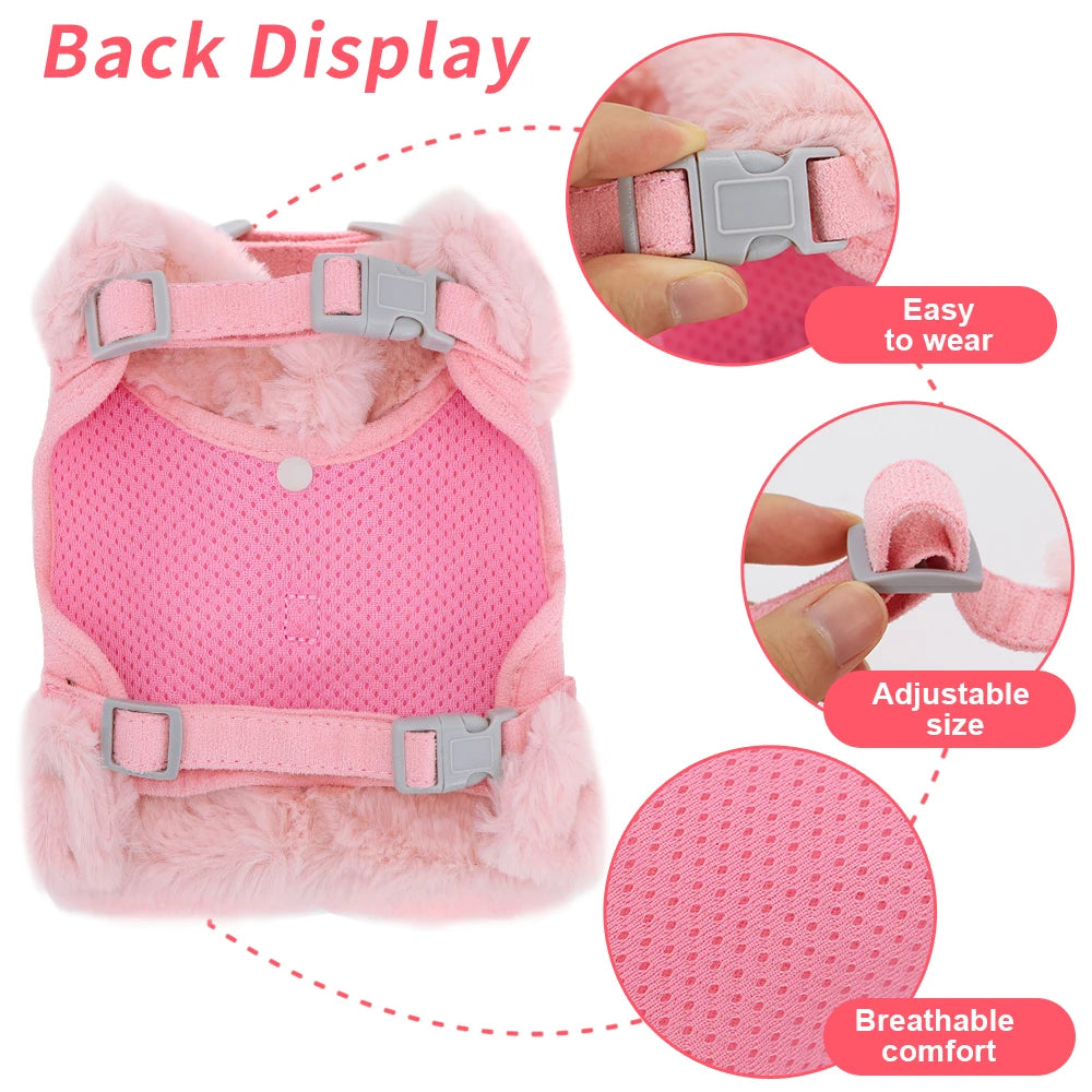 the SPARKLEPAW DIAMOND HARNESS - Warm Winter Dog Harness and Leash Set, Cute Bowknot Pet Fur Vest, Pets/Puppy Clothes Vest, Small Dog Clothing, French Bulldog