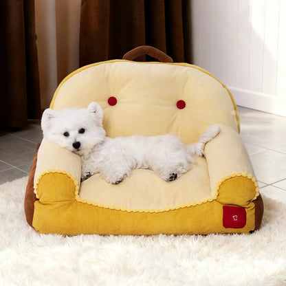 Modern Red Dot Backrest Pet Sofa: Removable Washable Dog Cat Bed, Warm Corgi Sleeping Pad for Autumn Winter