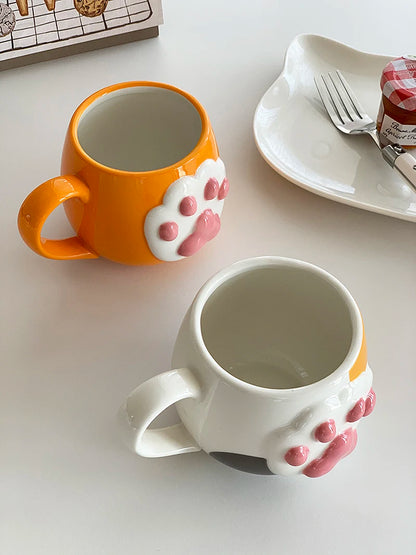 Lovely Cat Paw Cup - Cartoon 3D Cat Paw, Ceramic Beverage and Milk Cup for Coffee, Breakfast, Oatmeal, Birthday Christmas Gift.