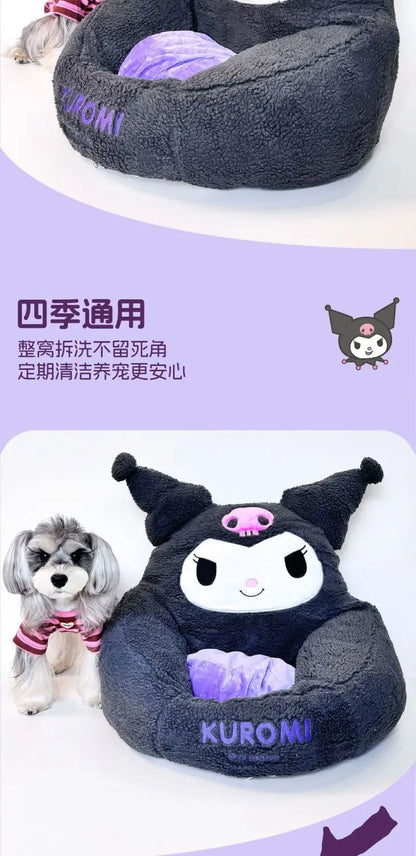 Kawaii Sanrio Kuromi Dog Bed Cute Cat Mat Kennel Winter Warm Breathable Puppy Sofa Removable Washable Sleeping Mat Pet Supplies