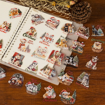 56PCS Christmas Dog Cartoon Stickers Transparent PET Material Holiday Account Refrigerator Decorative Stickers