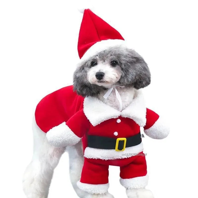 the SANTA PAWS - Pet Christmas Clothes, Santa Claus Dog Costume, Winter Puppy Coat Jacket Suit with Cap, Warm Clothing Cosplay for Dogs/Cats