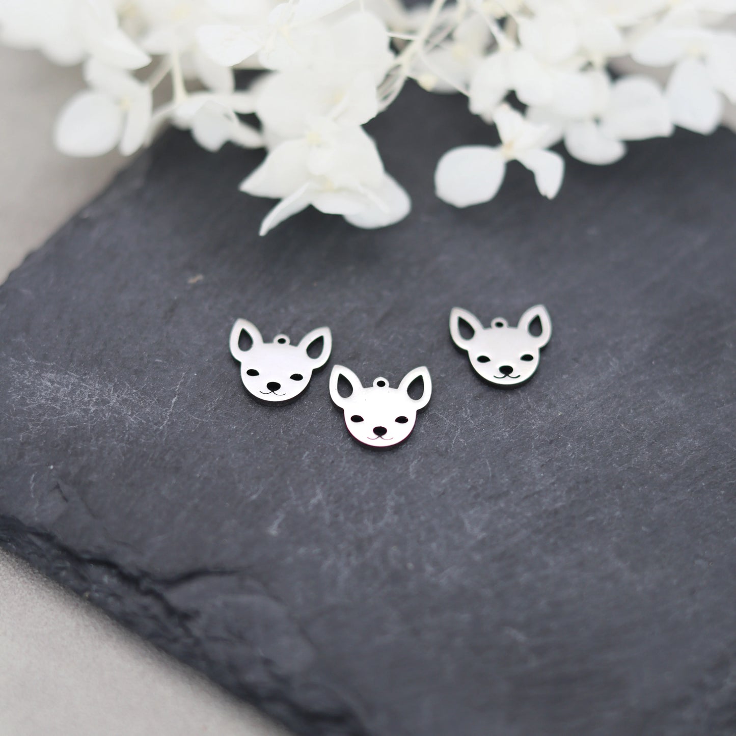 3pcs Tiny Chihuahua Dog Charms Cute Fun Quirky Stainless Steel Pendant Diy Craft Earrings Bracelets Jewelry Making Accessories