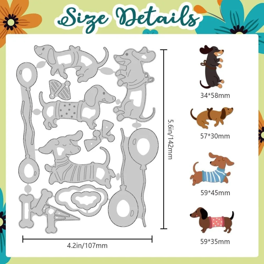 Balloon Dachshund Die Cuts Carbon Steel Die Cuts Cutting Dies Dog Frame Stencils Scrapbooking Embossing Template Dies for Card