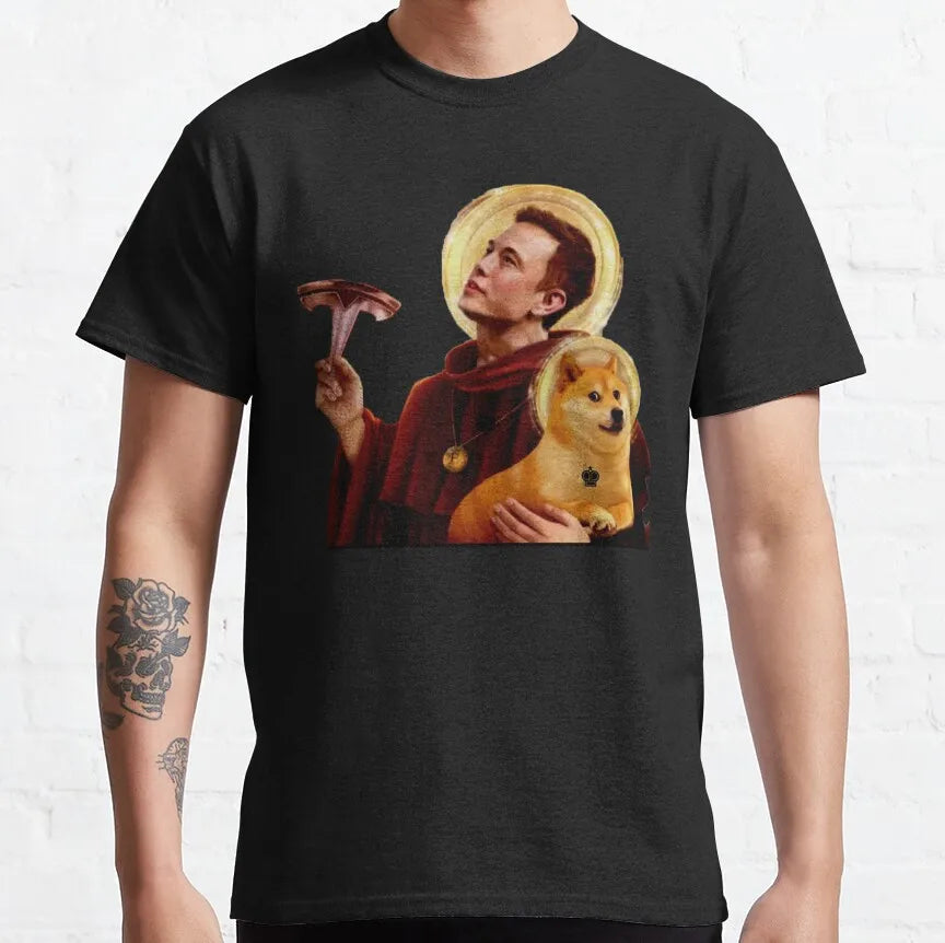 the CRYPTO DOG -Dogecoin Crypto Doge Coin Faux Pocket T-Shirt for Men, Amazing Pure Cotton Tees, Round Neck Short Sleeve T-Shirts, Graphic Clothes