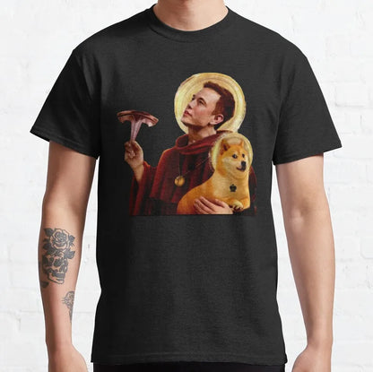 the CRYPTO DOG -Dogecoin Crypto Doge Coin Faux Pocket T-Shirt for Men, Amazing Pure Cotton Tees, Round Neck Short Sleeve T-Shirts, Graphic Clothes