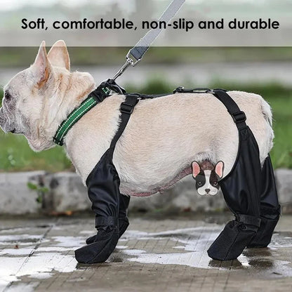 the LEATHER LEGGINGS - Waterproof Dog Shoes, Adjustable Dog Boots, Pet Breathable Shoes for Outdoor Walking, Soft French Bulldog Shoes, Pet Paws Protector