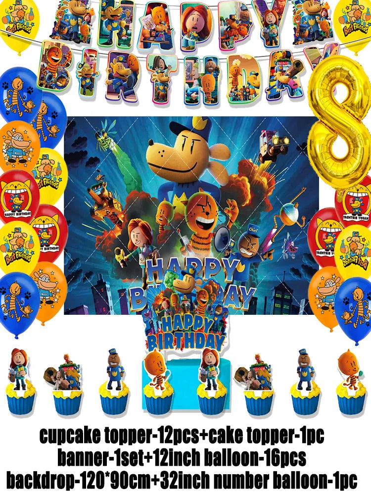 Cartoon DOGS MAN Theme Birthday Party Supplies Decoration Best Friend Balloon Banner Backdrop Cupcake Topper for Kids Child Gift