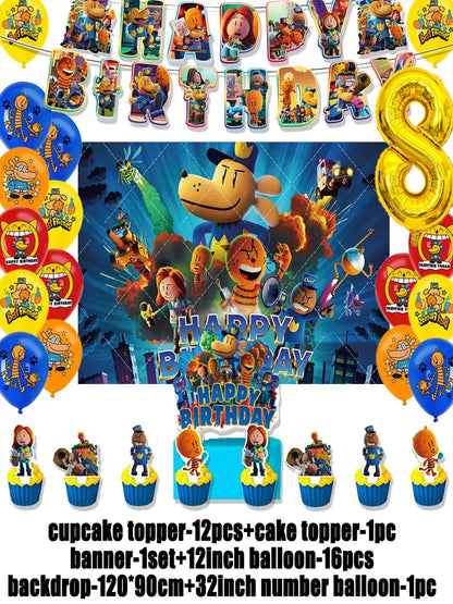 Cartoon DOGS MAN Theme Birthday Party Supplies Decoration Best Friend Balloon Banner Backdrop Cupcake Topper for Kids Child Gift