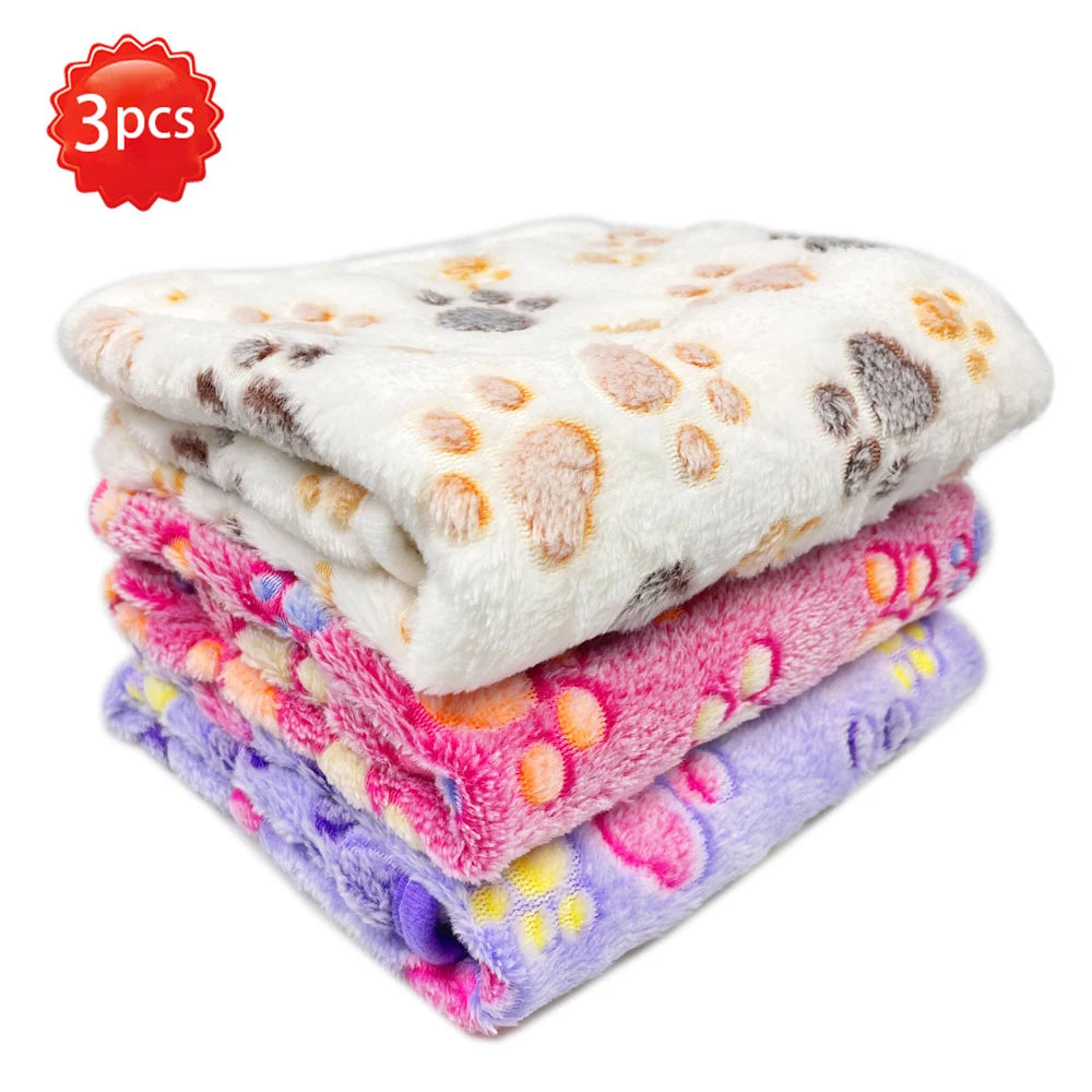 3PCS Soft Flannel Fleece Cat Dog Blanket Bed Mats Paw Foot Print Warm Pet Blanket Sleeping Beds Cover Mat For Pets Supplies