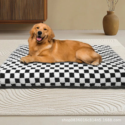 All-Season Checkerboard Dog Bed Mat - Waterproof, Washable Flannel Pet Pad for Crate, Sofa & Car