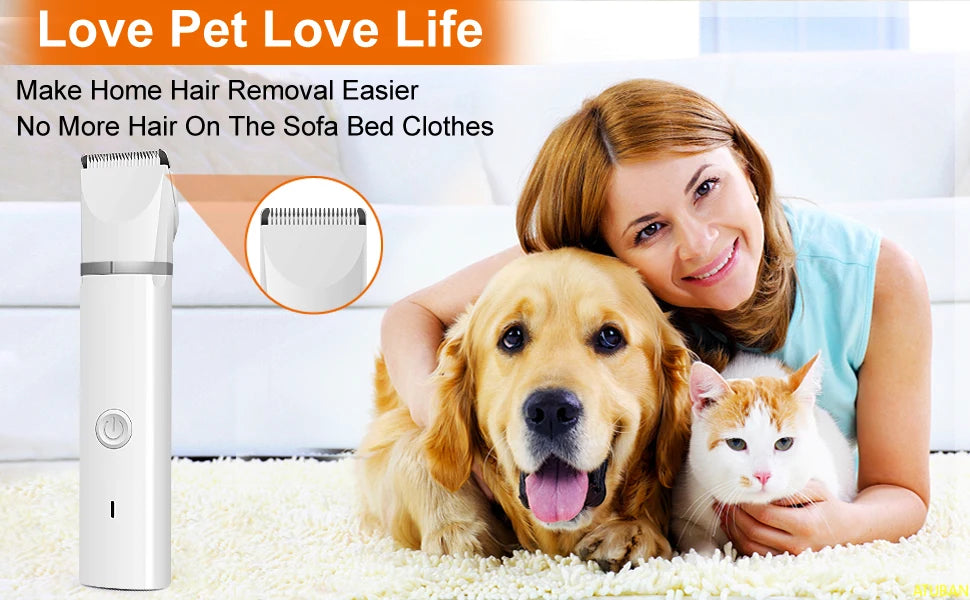 ATUBAN Dog Clippers Grooming Kit Hair Clipper-Low Noise Paw Trimmer-Cordless Quiet Nail Grinder Shaver for Cats and Other Pets