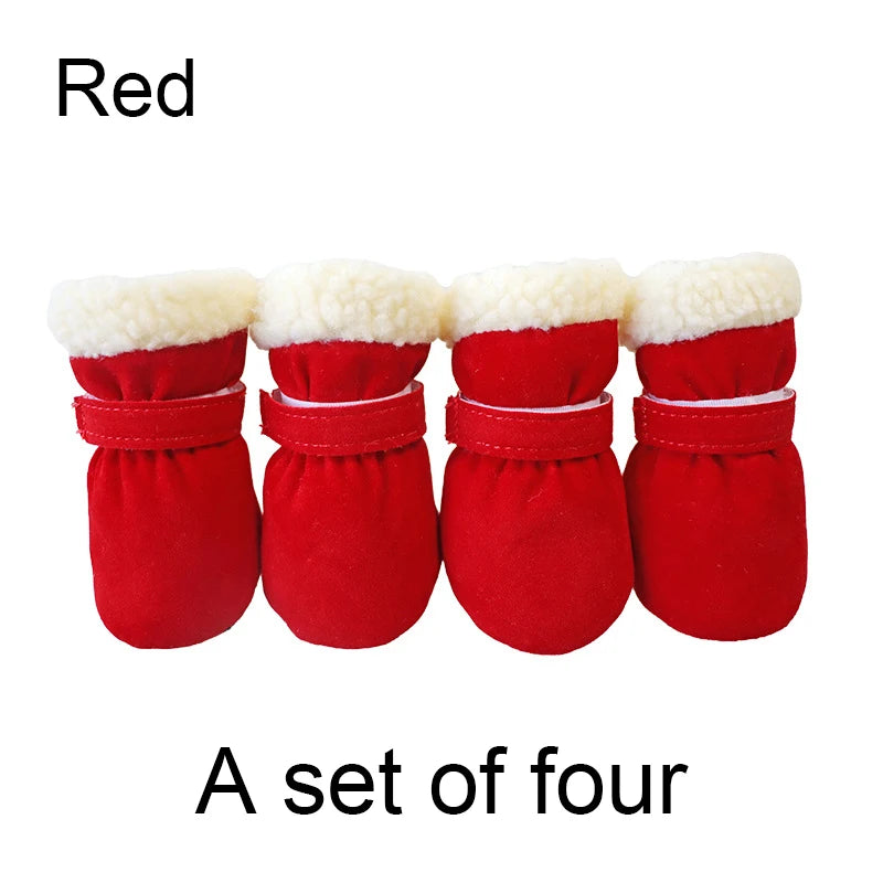 the SNOW DOG SLIPPERS - 4PCS Winter Waterproof Warm Non-Slip Snow Boots for Small Breeds Dogs, Puppy Outdoor Walking Dog Socks, Bootie Pet Paw Care