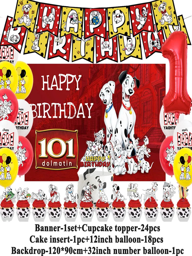 Disney 101 Dalmatians Birthday Party Supplies Cartoon One Hundred and One  Dog Balloon Backgrounds Cake Topper Banner Kids Gifts