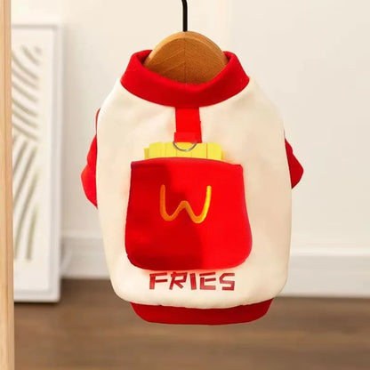 Pet Leash Little Dog Clothes Schnauzer Hoodie Autumn Small Dog Pocket French Fries with Plush Pullover Top Puppy Clothes