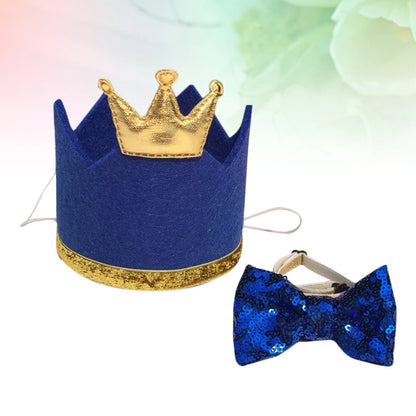 the CROWNED CANINE - 2PCS Pet Birthday Hat/Bow Tie Set, 8cm Long 5cm Wide Crown Hats for Cats/Dogs, Soft Comfortable Party Photo Props, Pet Dog Hat
