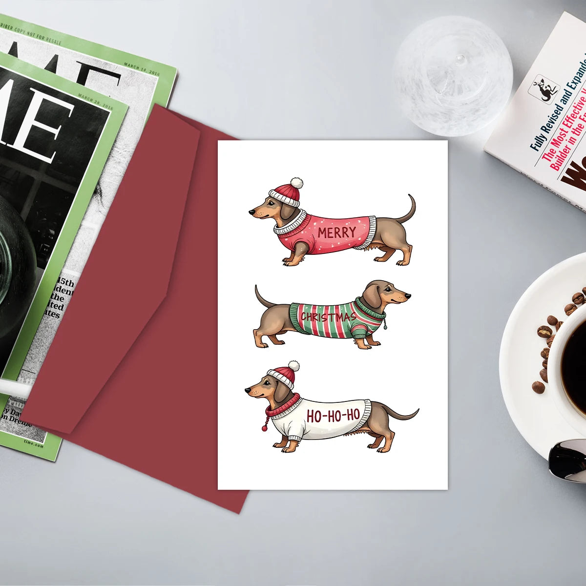 Funny Dachshund Christmas Greeting Card with Envelope,Merry Christmas Cards Perfect for Dog Lovers,Pet Owner, Holiday Gift Cards
