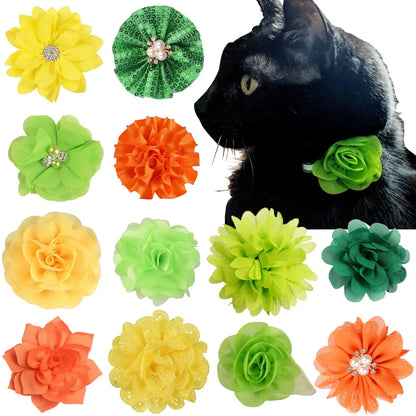 the FLORAL BOW-TIE - 10PCS Handmade Pet Dog Bowtie, Puppy Colorful Flower Collar for Small Dogs, Pet Cat/Dog Slidable Collar, Dog Grooming Accessories