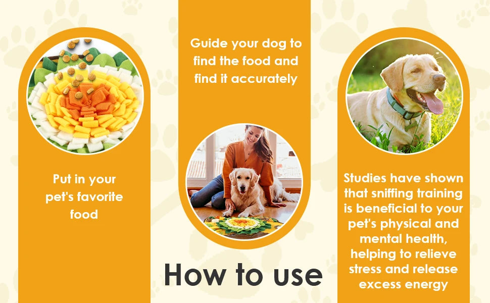 Pet Snuffle Mat Anti Slip Dogs Sniff Pad Soft Polyester Interactive Dog Treat Dispenser Mat for Pet Smell Training & Slow Feeder