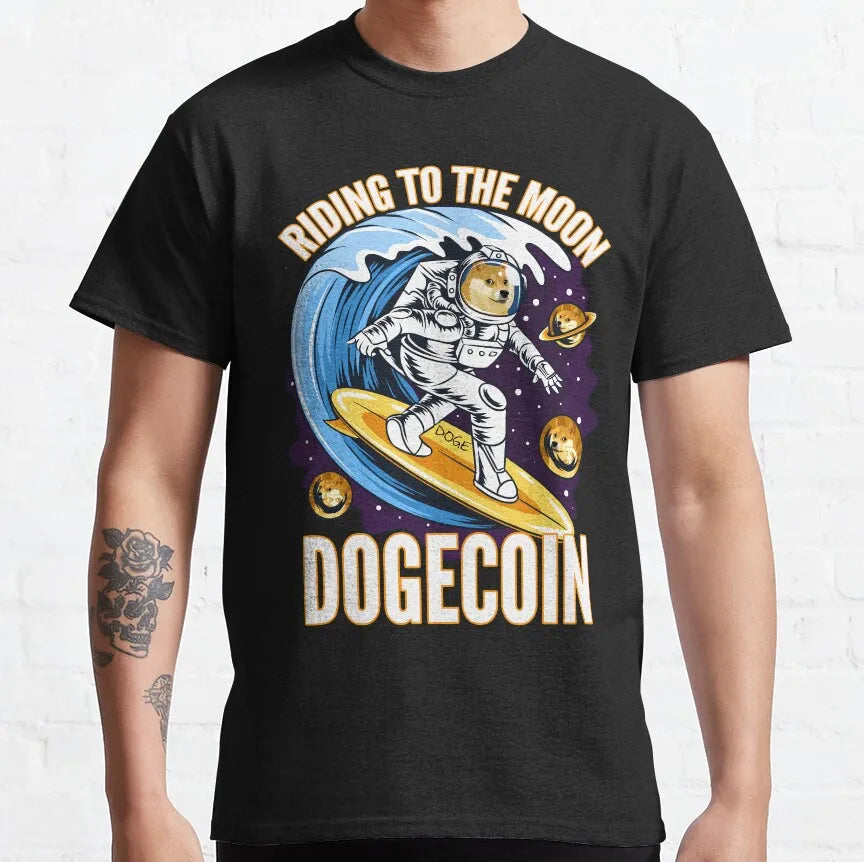 the CRYPTO DOG -Dogecoin Crypto Doge Coin Faux Pocket T-Shirt for Men, Amazing Pure Cotton Tees, Round Neck Short Sleeve T-Shirts, Graphic Clothes