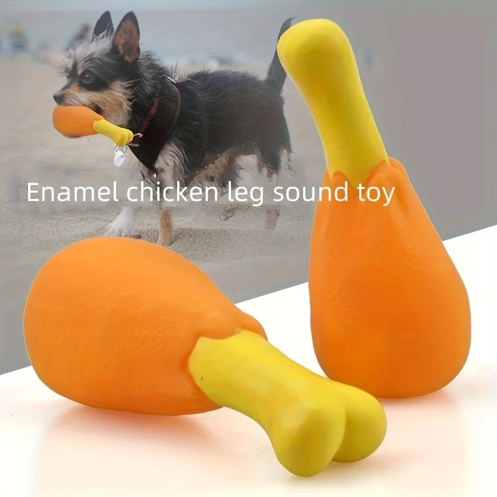 Orange Dog Toy with Yellow Accents, Bite-Resistant Chicken Leg Shape - Non-Toxic, Durable Rubber, Promotes Dental Health, Chewable Toy Suitable for All Breeds and Sizes, Interactive Sound-Making Play, Fun Pet Accessory, Sturd