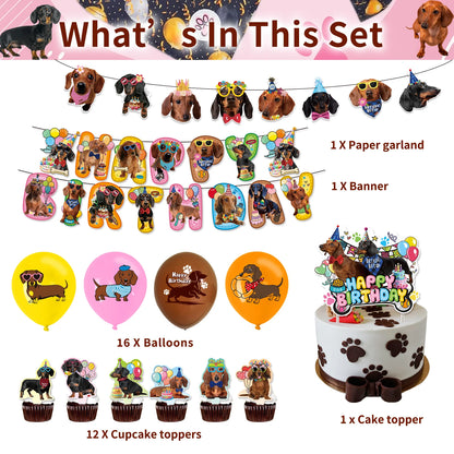 Cute Dachshund Theme Birthday Party Decorations Lovely Puppy Backdrop Cake Insert Banner Balloon Baby Shower Supplies Child Gift