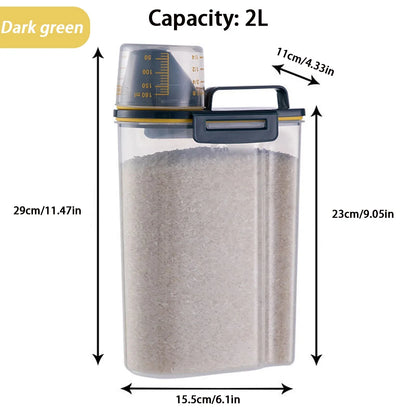 1.5L/2L Dog Cat Food Pail Plastic Storage Tank with Measuring Cup Container Moisture-proof Sealed Jar Pet Supplies Accessories