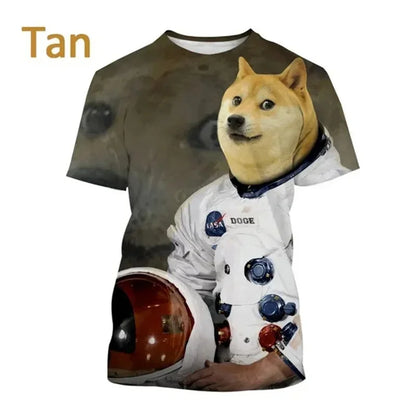 the GALAXY SPACE DOGS - Astronaut Dog Dogecoin Graphic T-Shirt for Men, Clothing Fashion Meme Cheems Fan T-Shirt, Casual 3D Shiba Inu Printing Tee Tops