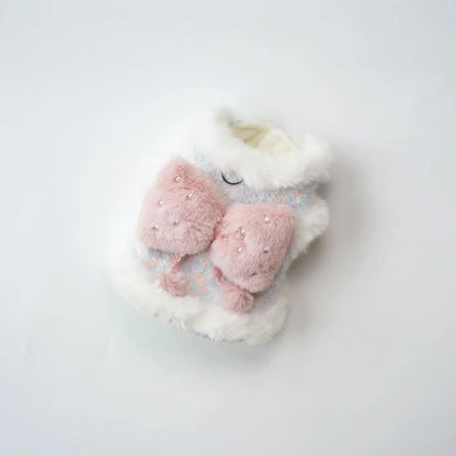 Pet Colorful Bow Set Skirt Autumn/Winter Bow Plush Coat Dress Warm Clothes Teddy Clothes Puppy Clothes for Small Dogs