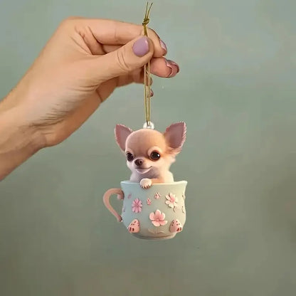 Acrylic 2D Teacup Puppy Keychain for Women Cute Chihuahua Dog Bag Pendant Car Decoration Accessories Key Chain Girl Jewelry Gift