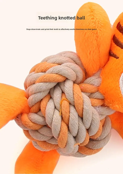 the MERRY PLUSH MUNCHERS - Christmas Plush Dog Toys with Cotton Rope & Squeakers, Chew Resistant Animal Dental Toys for Puppies, Teething Chew Toys