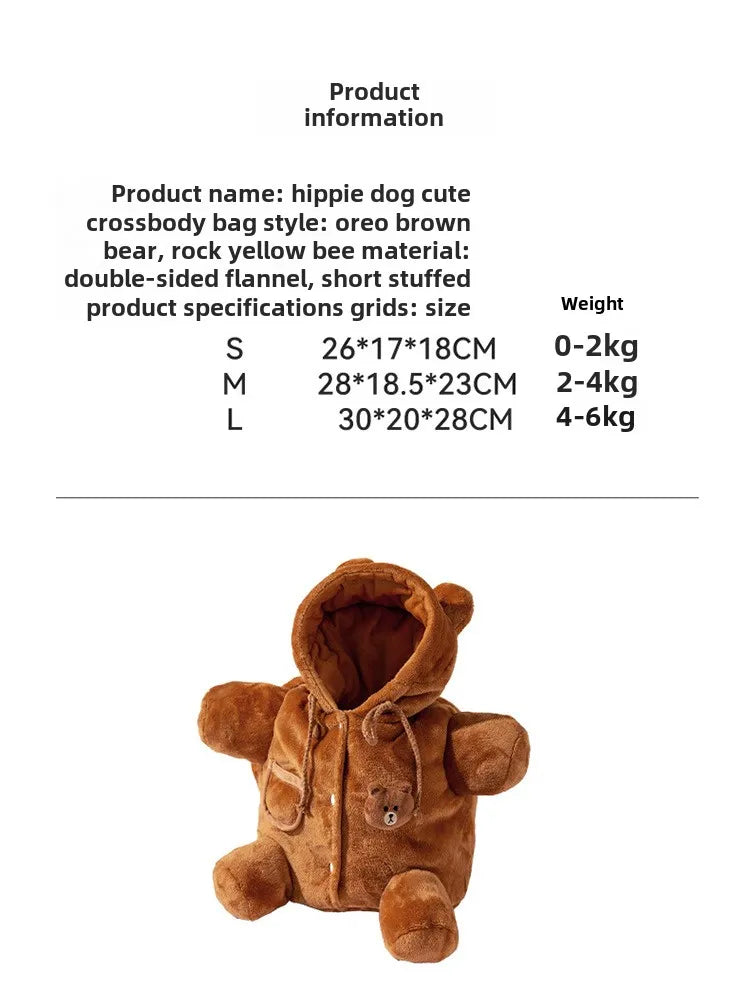 Autumn and Winter Portable Going Out Bag Warm Windproof Bear Cute Cute Shoulder Satchel Pet Messenger Bag