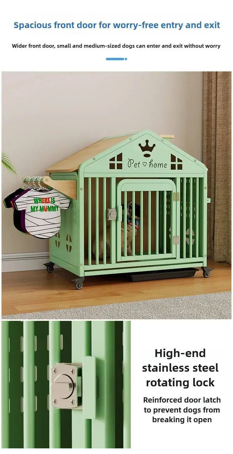 the DOG VILLA - Multi-Functional Solid Wood Steel Frame Pet Dog Villa, Small/Medium-Sized Dog Cage, Indoor Outdoor Dog Cage, Dog Bed with Toilet
