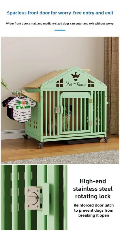 the DOG VILLA - Multi-Functional Solid Wood Steel Frame Pet Dog Villa, Small/Medium-Sized Dog Cage, Indoor Outdoor Dog Cage, Dog Bed with Toilet