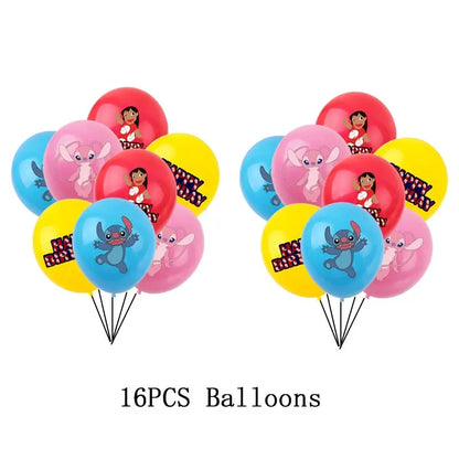 Lilo And Stitch Birthday Decoration Disney Pink Stitch Party Theme Tableware Set Angel Balloons Happy Supplies Kids Girl Favors
