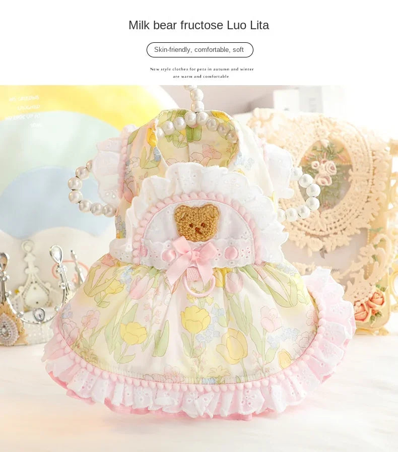 Thin Cat Princess Dress Milk Bear Fructose Lolita Small Dog Teddy Pet Clothes Spring and Summer