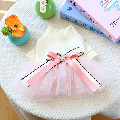 Fancy Bowtie Pet Dress For Dogs Spring Summer Puppy One Piece Apparel Girl Female Luxury  Formal Cat Wear Yorkshire Terrier Item