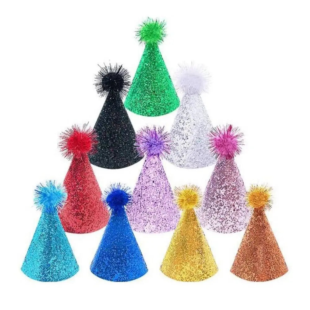 Cute Decorative Pet Birthday Hat Adjustable Foldable Dog Sparkling Hat with Ball Cat Headgear for Birthday