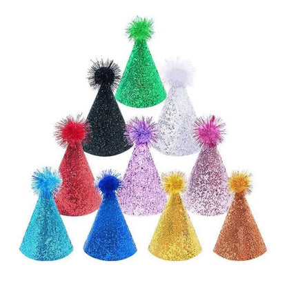 Cute Decorative Pet Birthday Hat Adjustable Foldable Dog Sparkling Hat with Ball Cat Headgear for Birthday