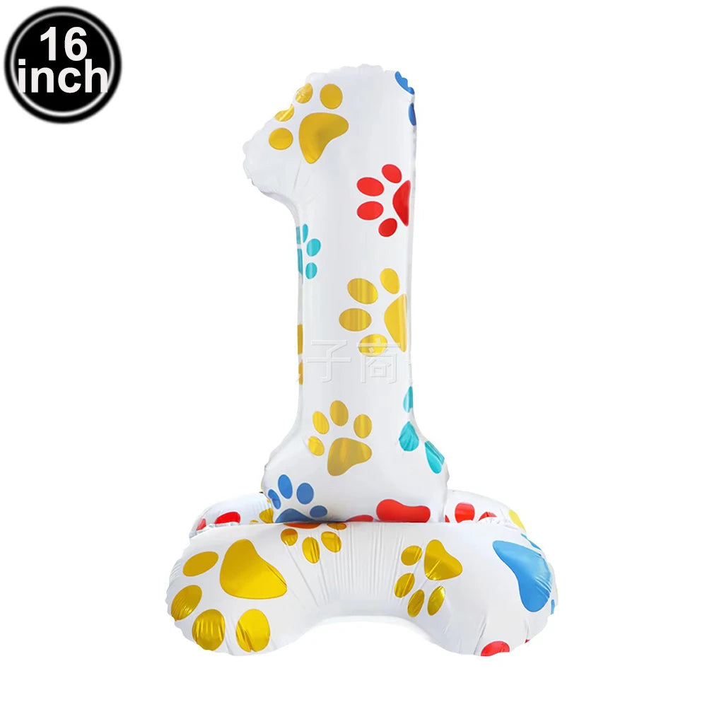 16inch Dog Paw 0-9 Theme Number Foil Balloons Color Dog Birthday Party Balloon Decorations Kids Puppy Party Supplies